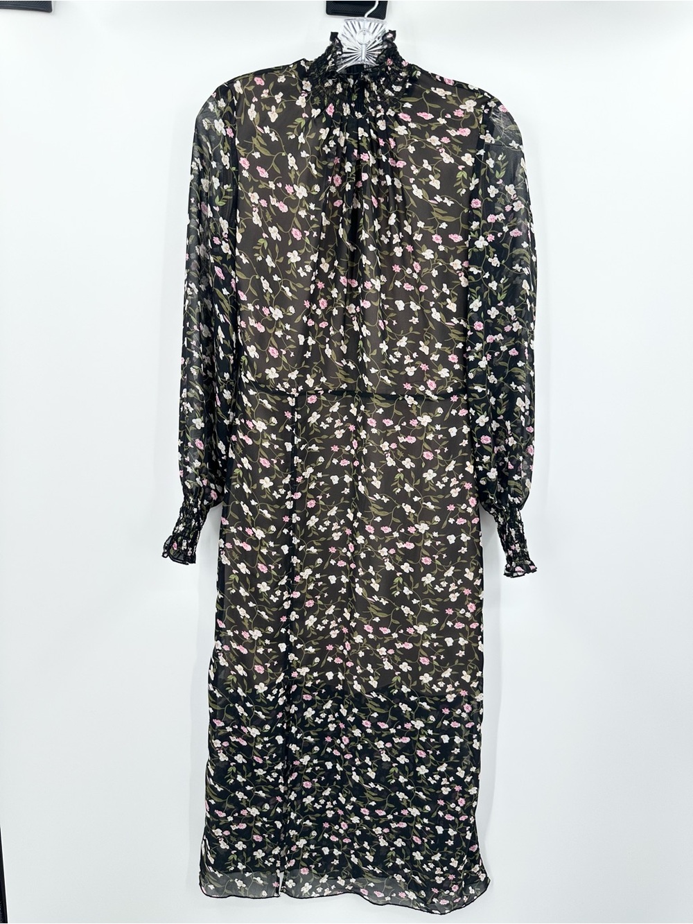 Yana Lukacher Black Floral High Neck Midi Dress Size 42 (Small)